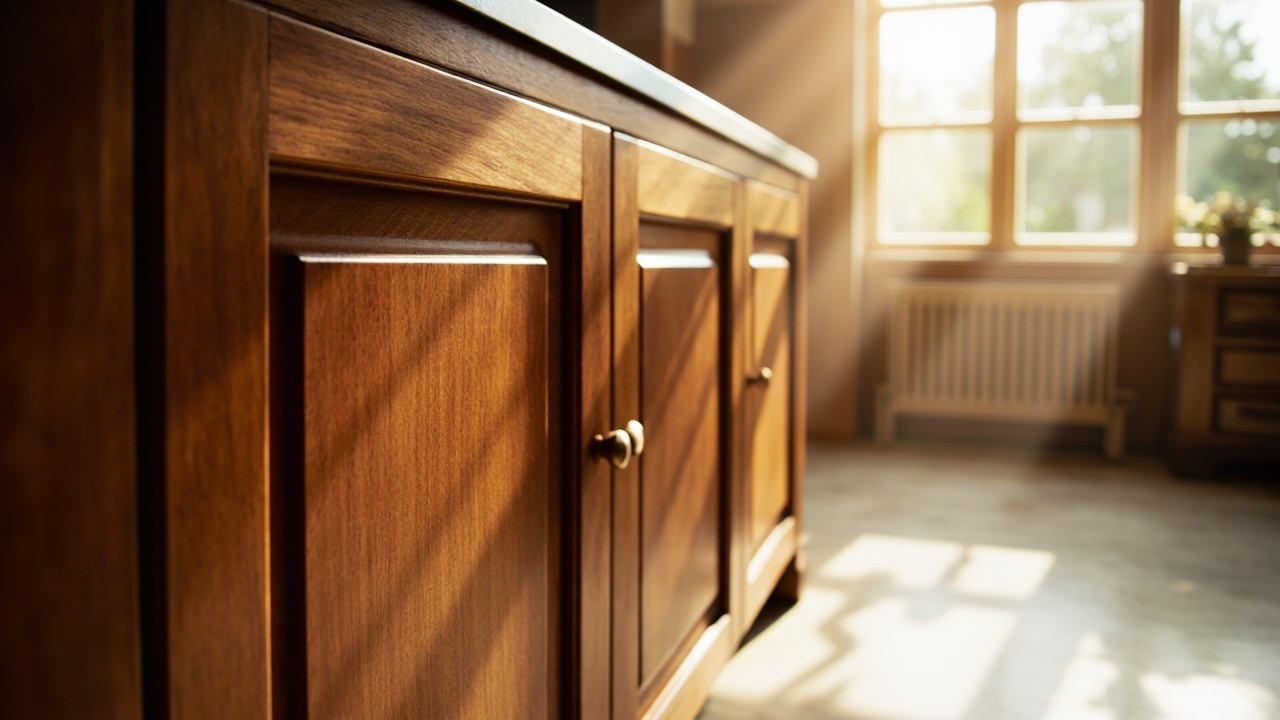 A close-up view of a robust custom European kitchen cabinet door showing a thick, durable panel with a seamless high-quality finish, optimized for luxury kitchen design in Houston.